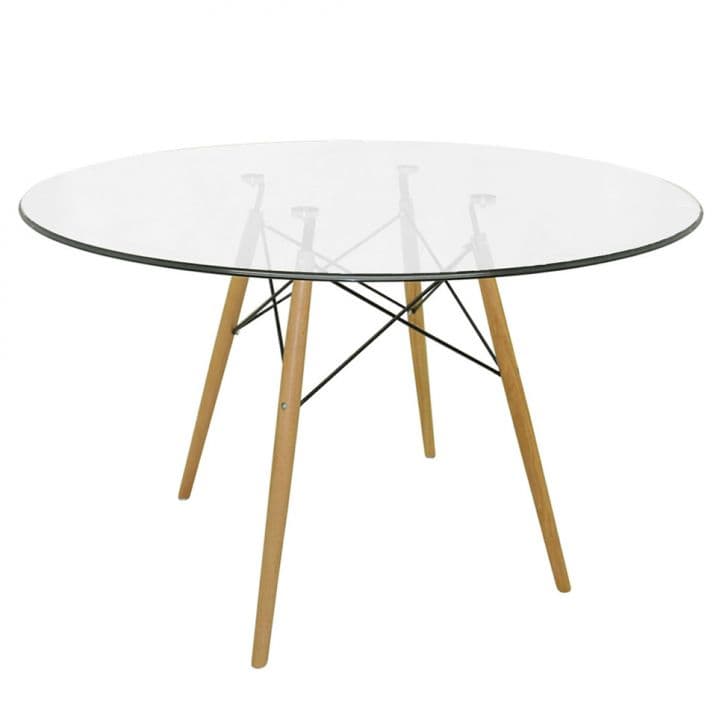 Mesa De Jantar Eames Wood Tampo Vidro 110 Cm