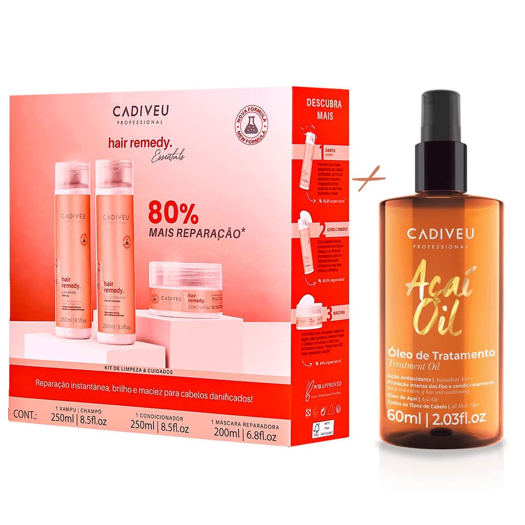 Kit Cadiveu Hair Remedy Shp/Cond/Másc + Óleo Condicionante de Açaí 60ml