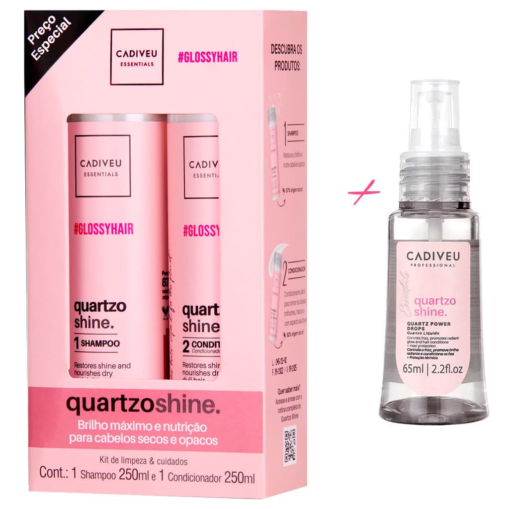 Kit Cadiveu Quartzo Shine Boca Rosa + Reparador de Pontas