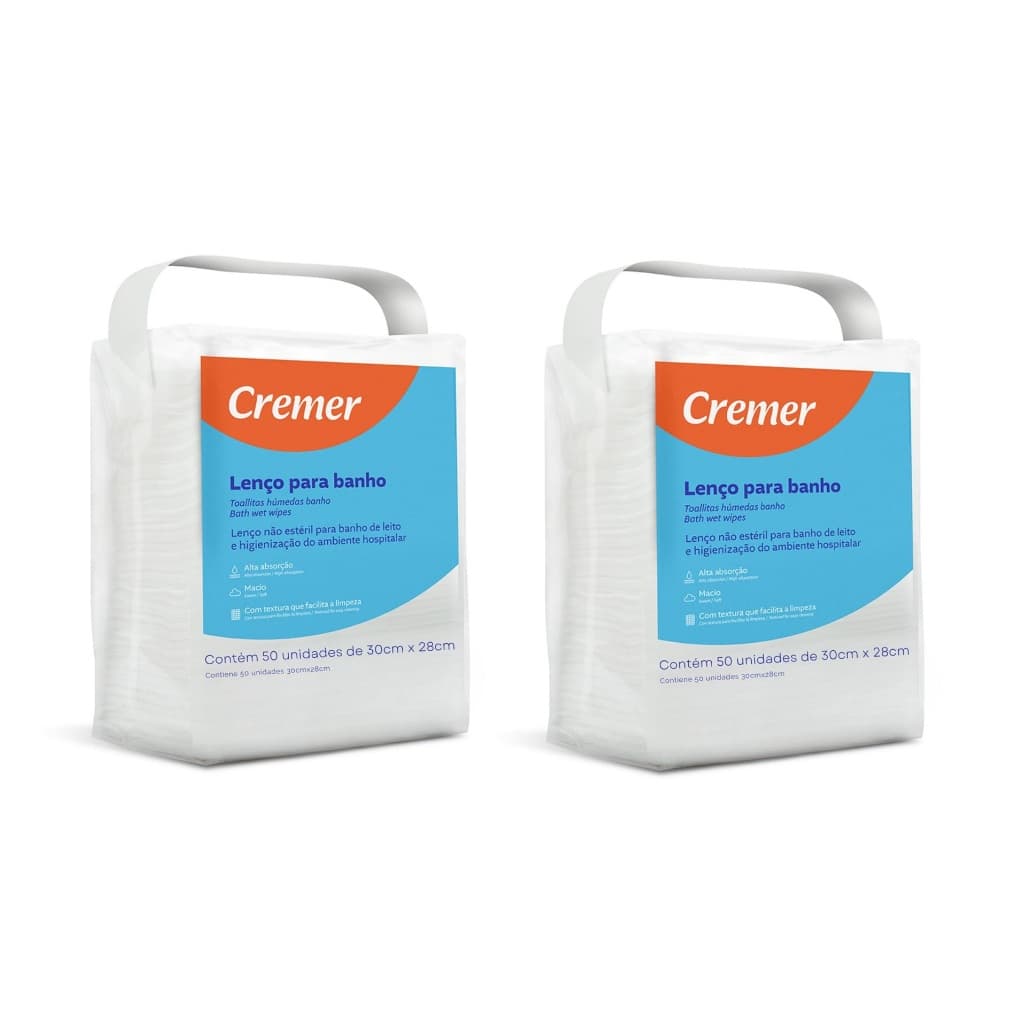 Kit 2 Lenço Para Banho No Leito Cremer Pacote C/50 Unidades