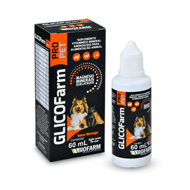 Suplemento Mineral Vitamina Para Cachorro Gato Passaros Roedores GLICOFarm PRO PET 60 mL