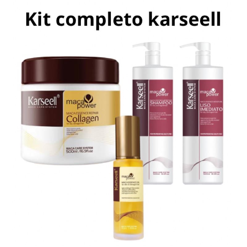 Kit feminino Máscara Karseell + Liso Imediato + Shampoo + Reparador de Pontas Frete Gratis