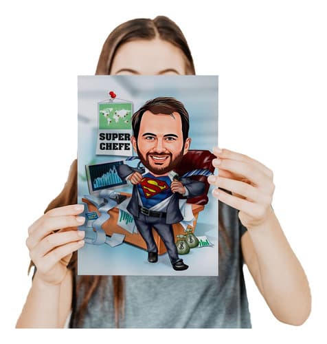 Quadro Decorativo Mdf Com Caricatura Super Chefe 19x28 Cm