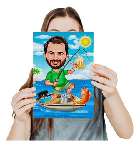 Quadro Decorativo Em Mdf Com Caricatura Pescador  19x28 Cm