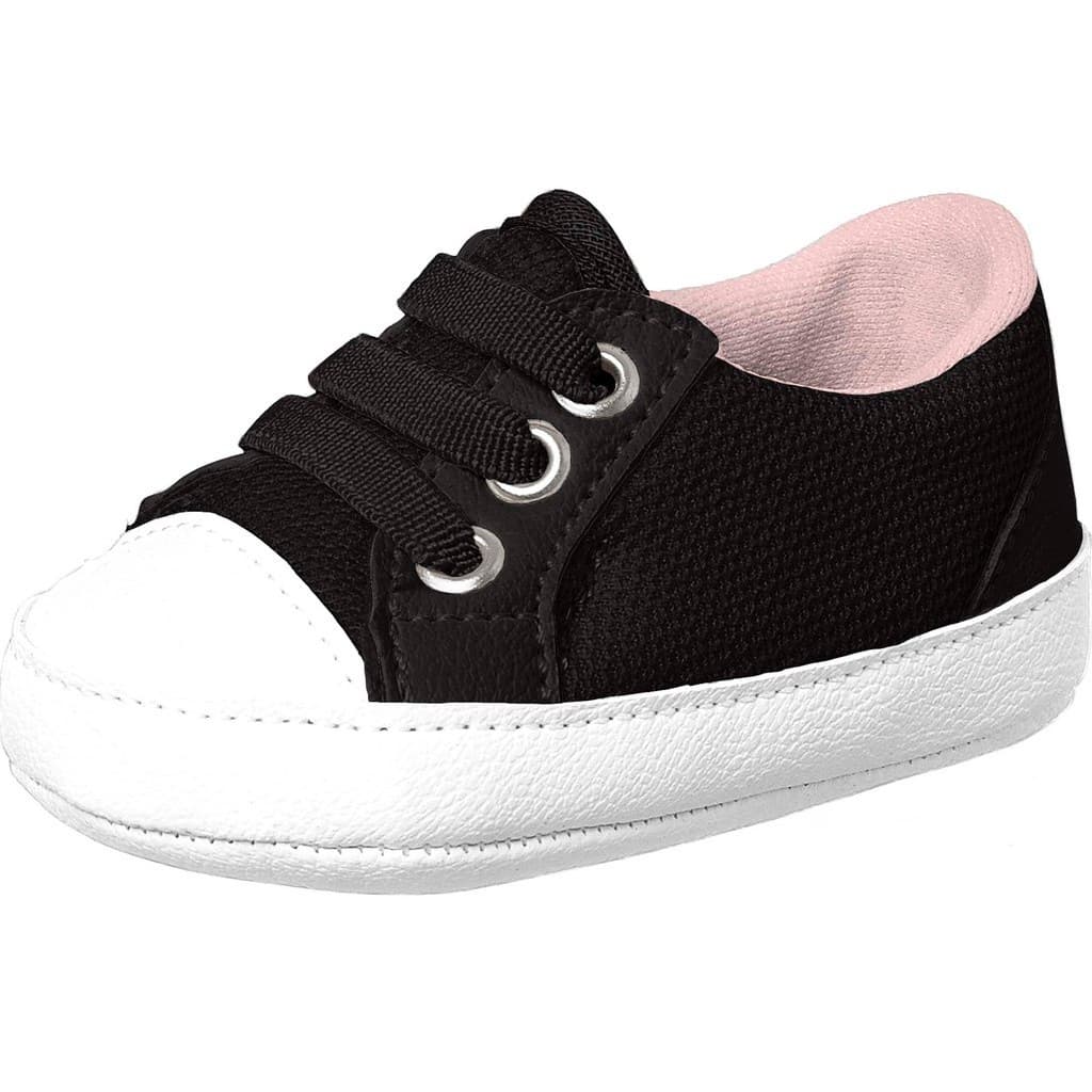 Tênis Infantil Menina Calçado Baby Preto Conforto Segurança Flexibilidade Bebê
