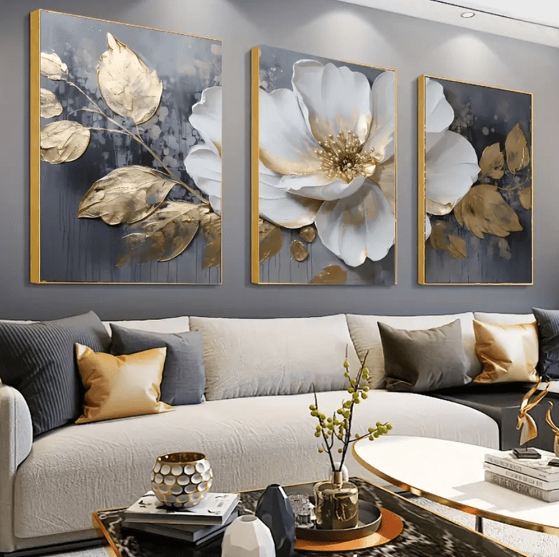 Quadros decorativos Conjunto de 3 Peças Floral Abstrata Decoração de Parede para Sala de Estar, Quarto, Escritório