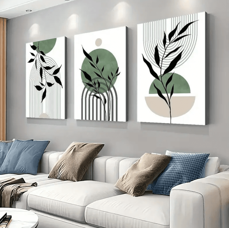 Quadros decorativos ConjuntoTela Botânica Boho 3pcs - Verde Sálvia Quarto, Escritório, Sala de Estar