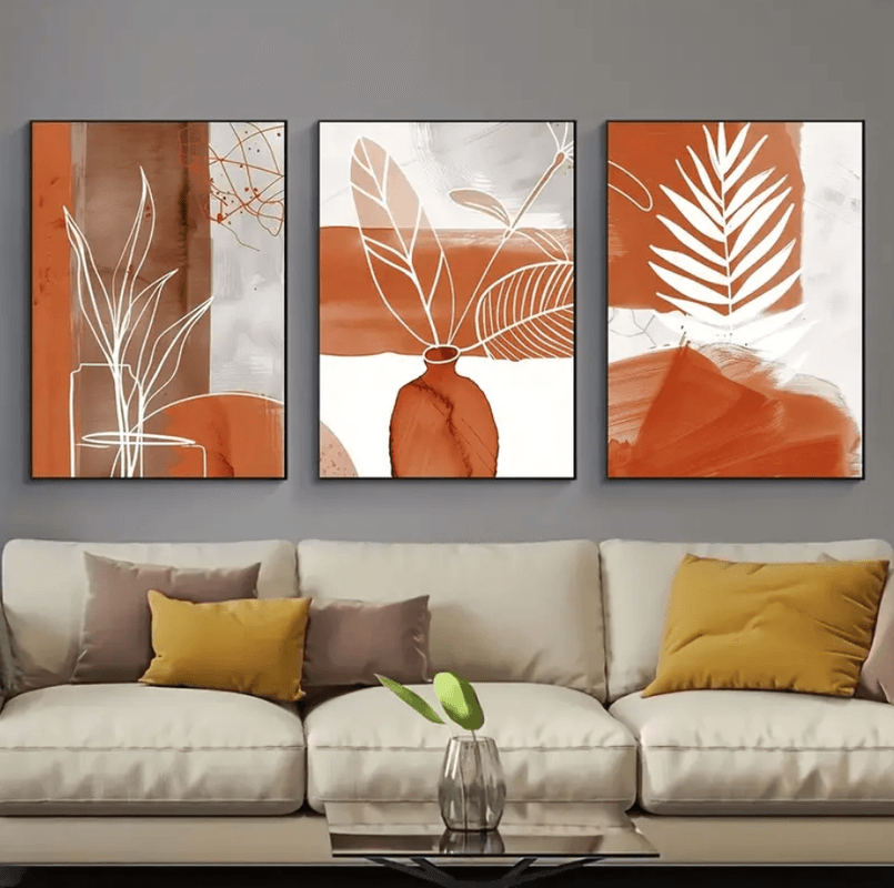 Quadros decorativos Tons de Terracota com Formas e Linhas Simple para Decoração de Quarto, Sala de Estar ou Escritório