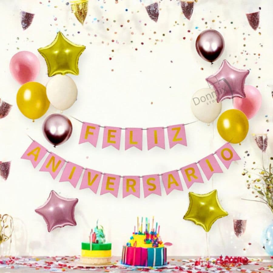 Kit Festa Faixa Feliz Aniversário Decorativa Balões Metalizados Coloridos Datas Especiais Eventos
