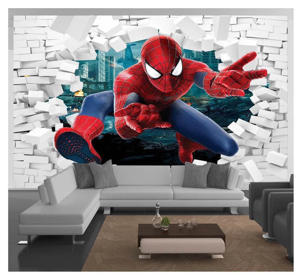 Adesivo de parede Infantil Heróis Marvel Homem Aranha parede tijolos papel de parede m² NHMA 097