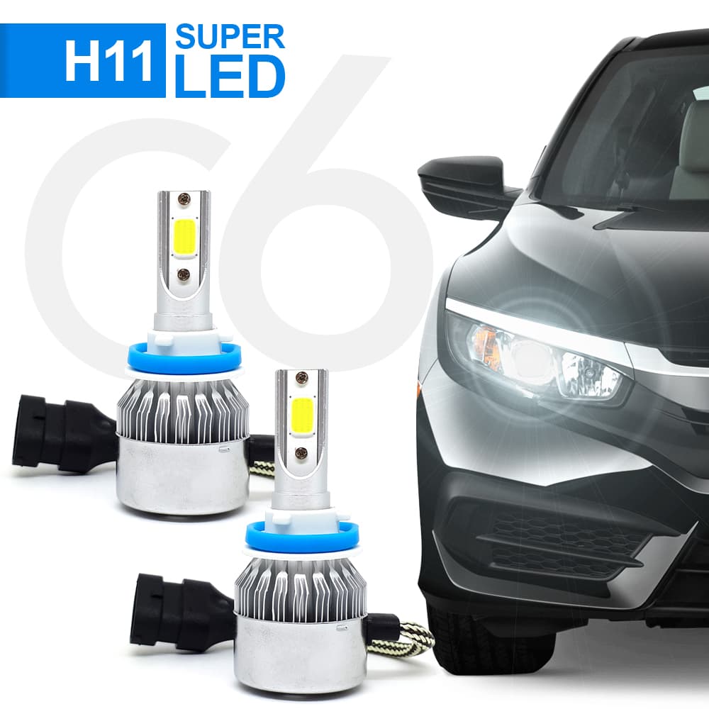 Par Lâmpadas H11 Farol Baixo Honda Civic 2012 2013 2014 2015 Super Led C6 6000k 7200 Lumens Branco Frio Efeito Xenon