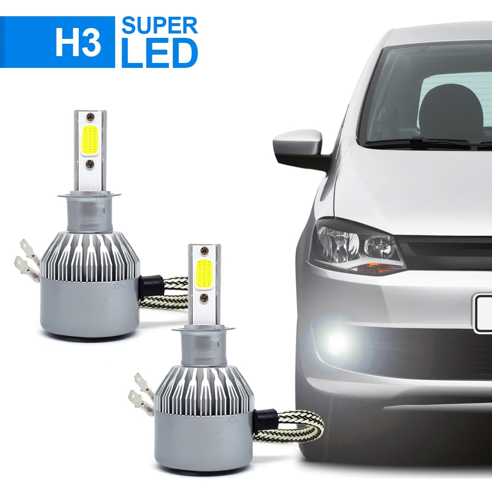 Par Lâmpadas H3 Farol Milha Volkswagen Spacefox 2007 2008 2009 Super Led C6 6000k 7200 Lumens Branco Frio Efeito Xenon
