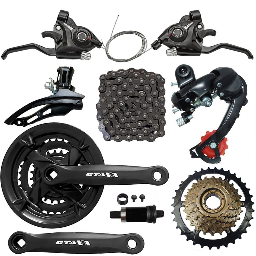 Kit Bicicleta 21V Marcha Trocador Alavanca Rapdfire Câmbios Catraca Pedivela Movimento Cent Corrente