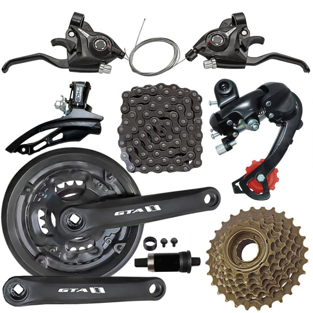 Kit Bicicleta 21V para aro 26 29 Trocador Rapdfire Câmbios Catraca Corrente Pedivela e Mov Central