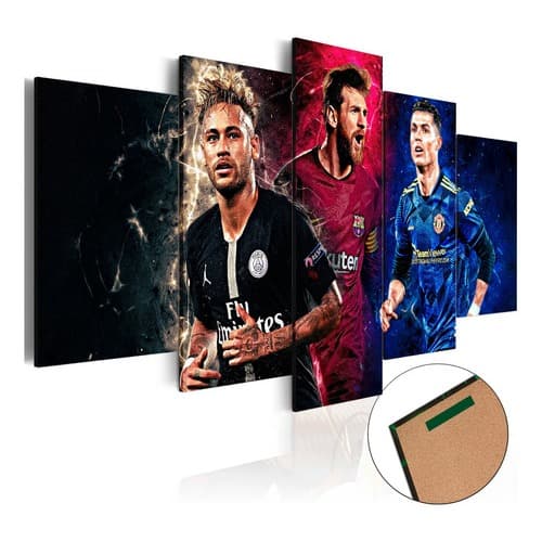 Kit Quadro Decorativo Sala Quarto Luxo Futebol Astros Neymar Cr7 Messi 5pc