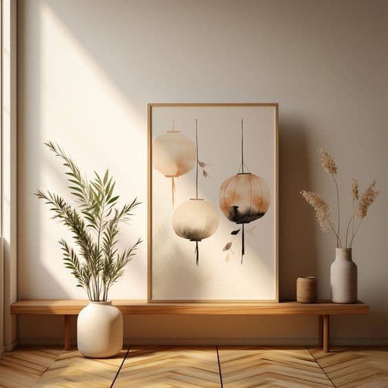 Painel decorativo 80x60 balões japones oriental minimalista luxo tendencia quarto sala hall
