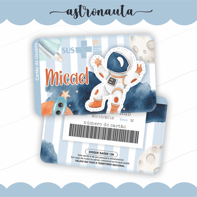 Cartão do SUS Personalizado tema Astronauta