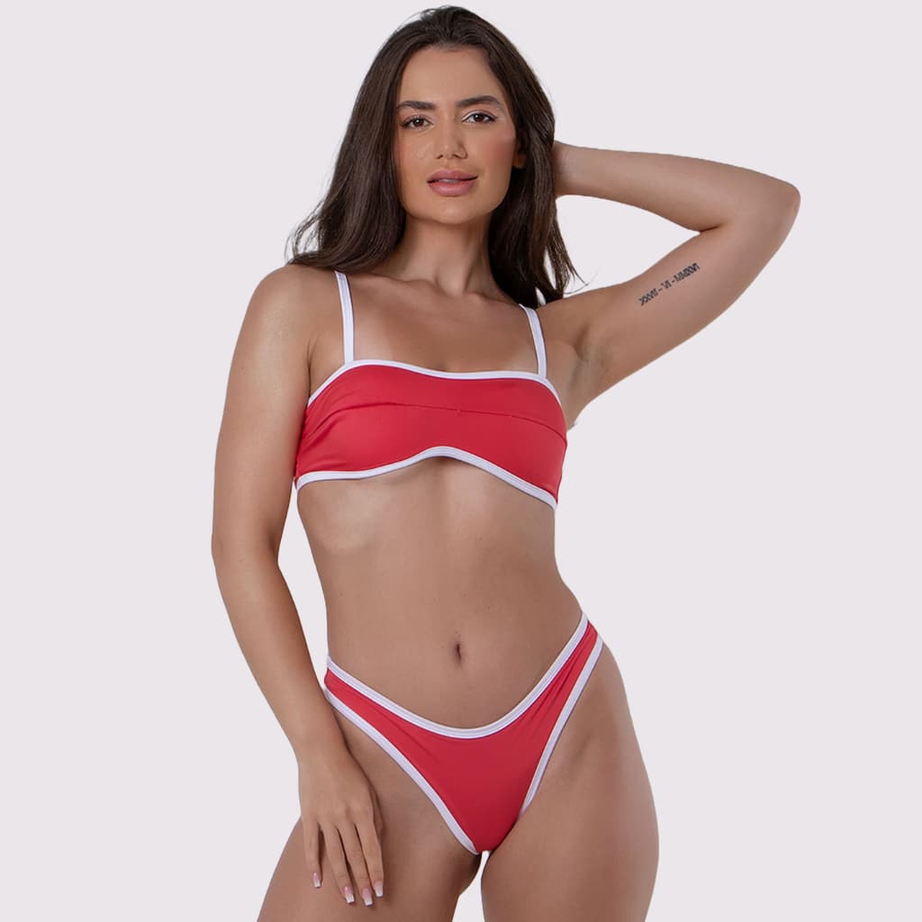 Biquíni Forrado Bicolor Modelo Cropped e Asa Delta Biquíni Tendencia 2025