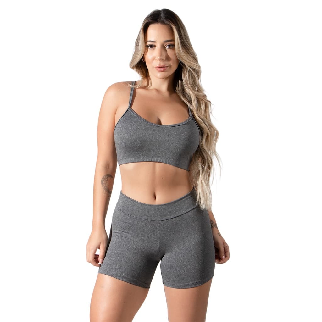 Conjunto Fitness Feminino Short Legging Suplex + Top Alcinha Treino Academia Akira Fitness