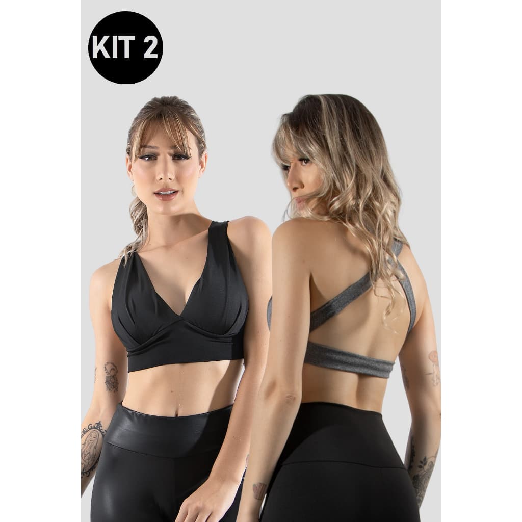 Kit 2 Tops Fitness Bojo Cruzado Akira Fitness Tamanhos P M G GG