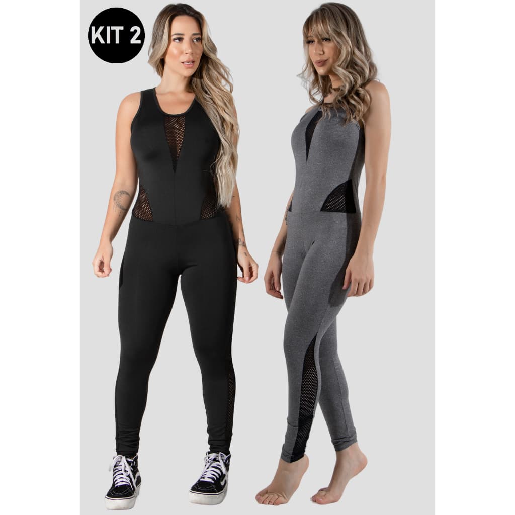 Kit 2 Macacão Tela Akira Fitness Tamanhos P M G GG