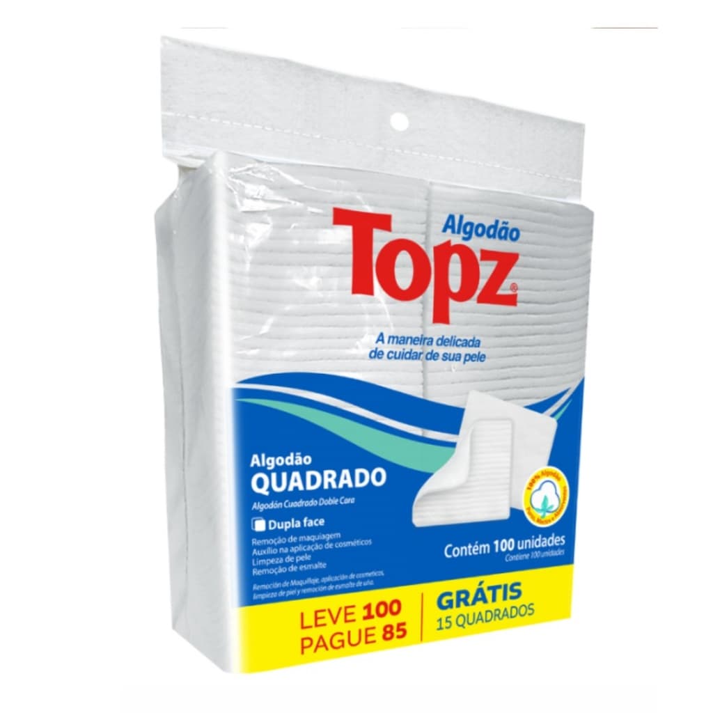 Algodão Hidrófilo Quadrado Topz Dupla Face C/100 Unidades
