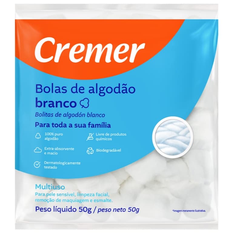 Pacote Algodão Bolas Branco 50g Cremer KIT COM 12 UNIDADES