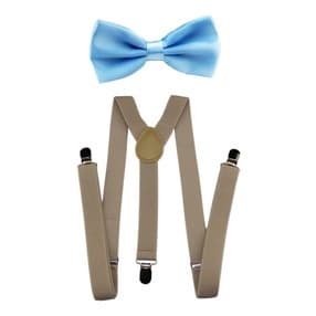 Kits Suspensório Bege + Gravata Borboleta Azul Serenity