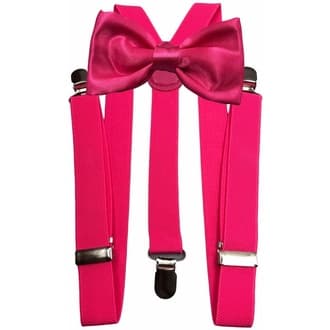 Kit Suspensório + Gravata Borboleta Rosa Pink Unissex Adul