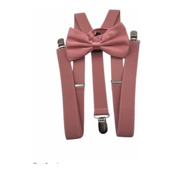 Suspensório + Gravata Borboleta Pajem Criança Rosé Rosa Chá