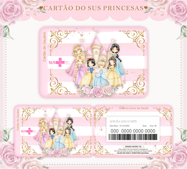 Cartão do SUS Personalizado Tema Tema Princesas