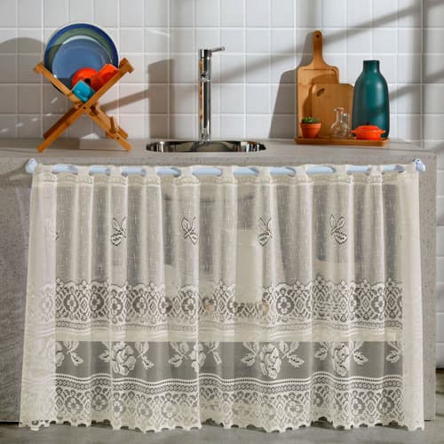 Cortina Pia de Cozinha em Renda 2,00m X 80cm Interlar - Branca / Marfim / Desert / Vermelha