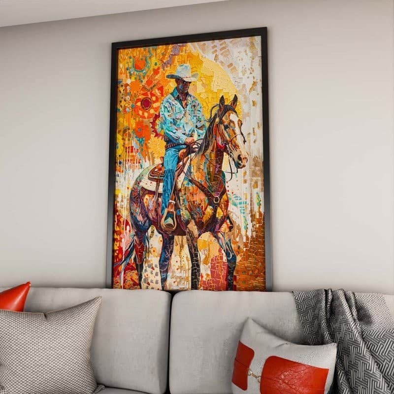 Quadro Decorativo 115x80cm Cowboy em Mosaico  Hall da Luxo Sala Quarto Casa Decoração De