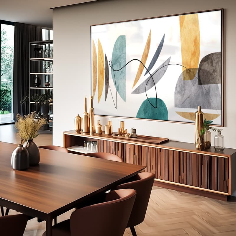 Quadro Decorativo 115x80cm Abstrato Folhas e Linhas Hall da Luxo Sala Quarto Casa Decoração 4k