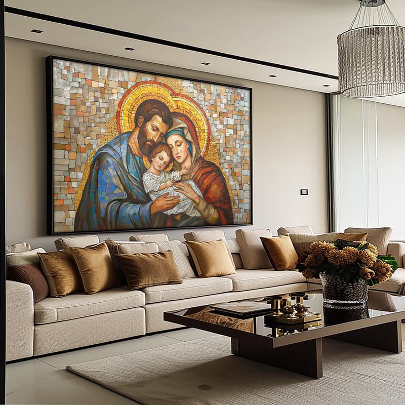 Quadro Decorativo 115x80cm Sagrada Família Vitral Hall da Luxo Sala Quarto Casa Decoração De 4k