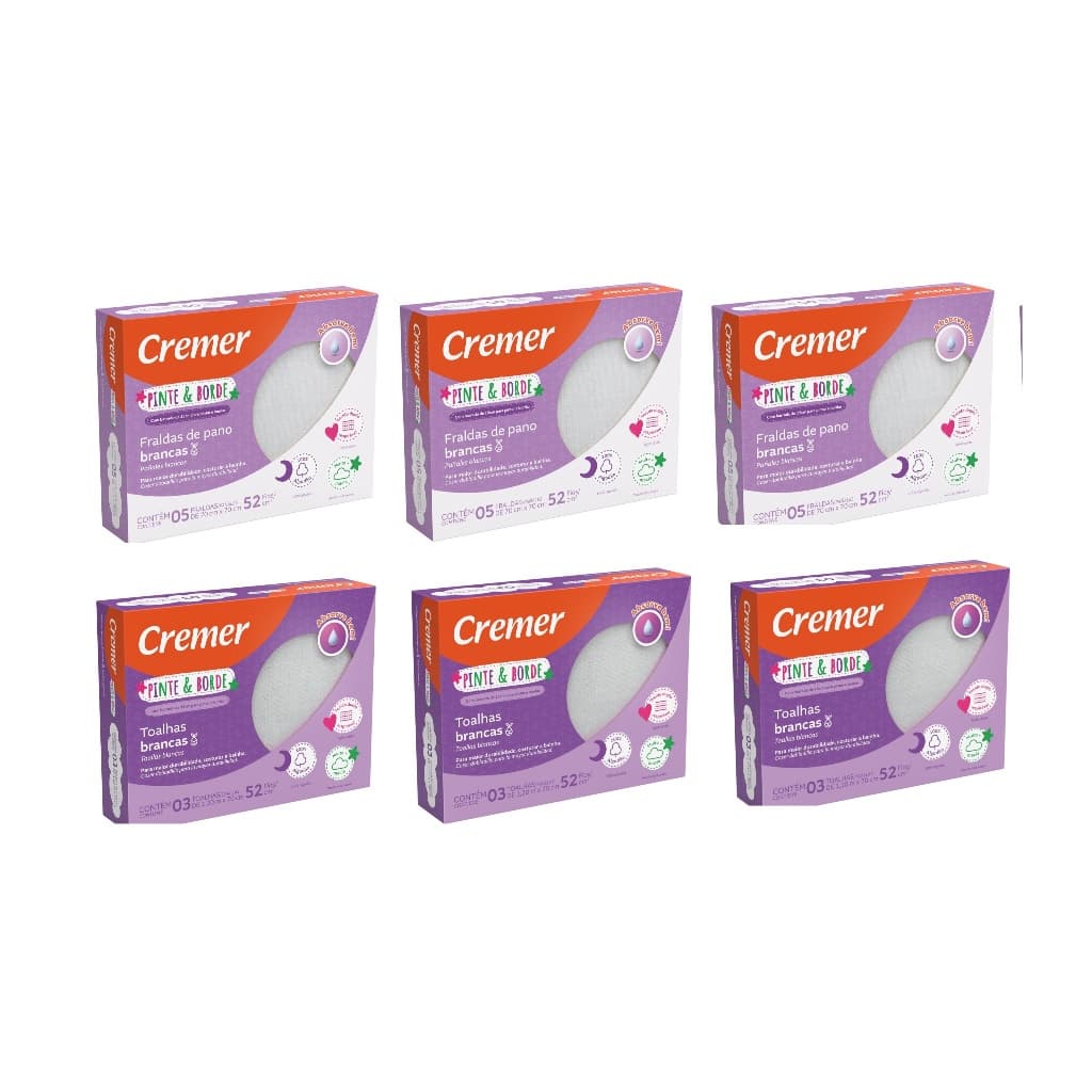 Kit Cremer - Fralda De Pano E Toalha Fralda Pinte E Borde - 6 Caixas