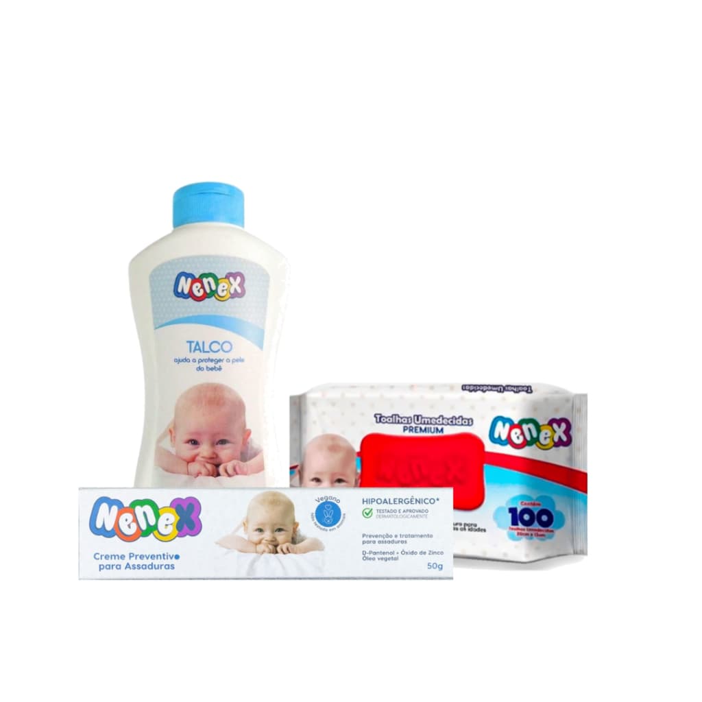 Kit Troca de Fralda as com 3 itens Talco/Toalha Umed/ Creme P/ Assad - Nenex
