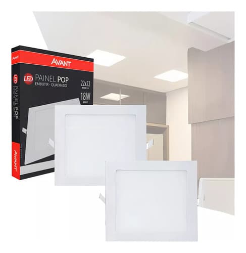 Kit 2 Painel Led 18w Embutir Quadrado 6500k Branco Frio