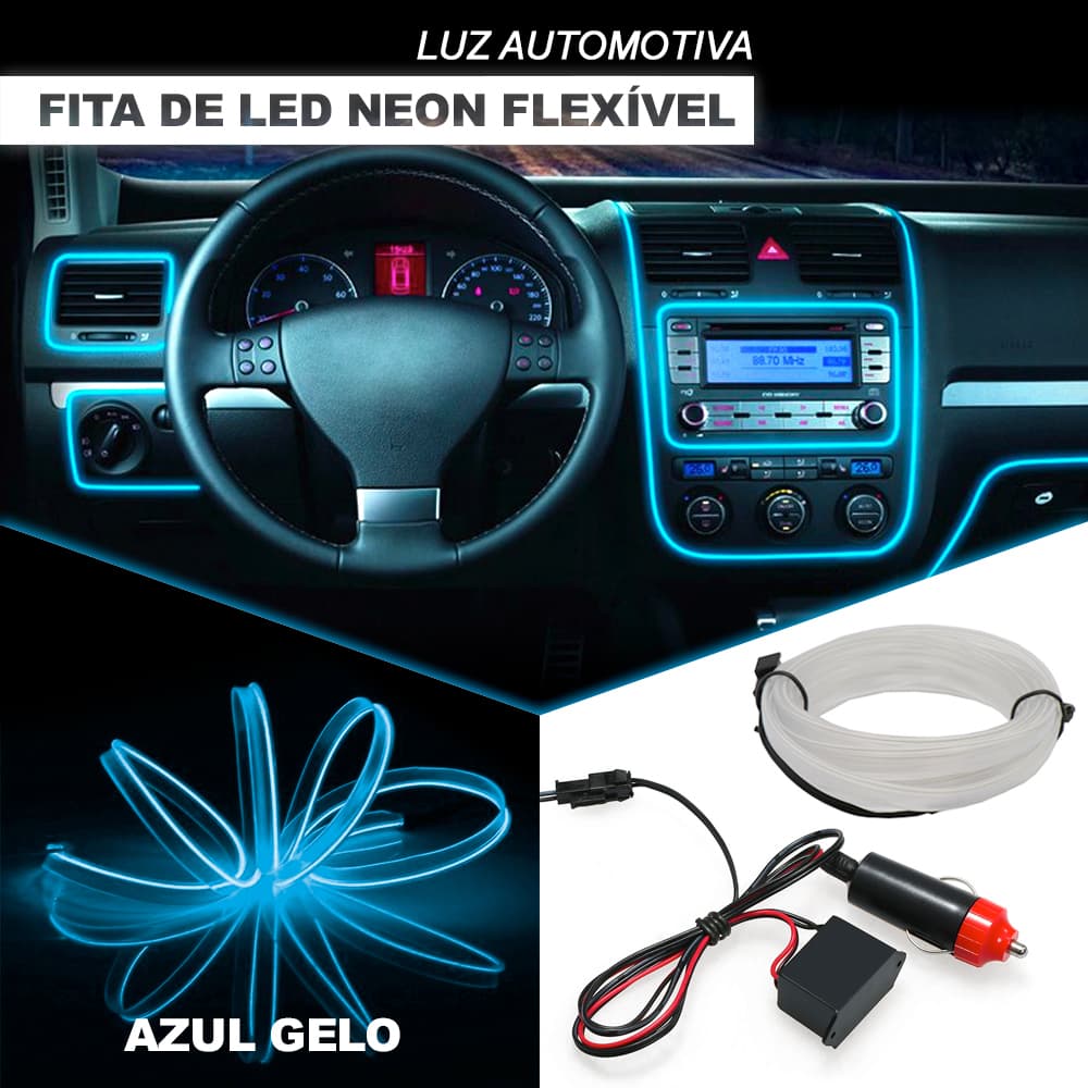 Fita Barra Led P/ Painel Azul Gelo Claro Bebê Ford Fusion 2006 2007 2008 2009 5m Flexível Tunning