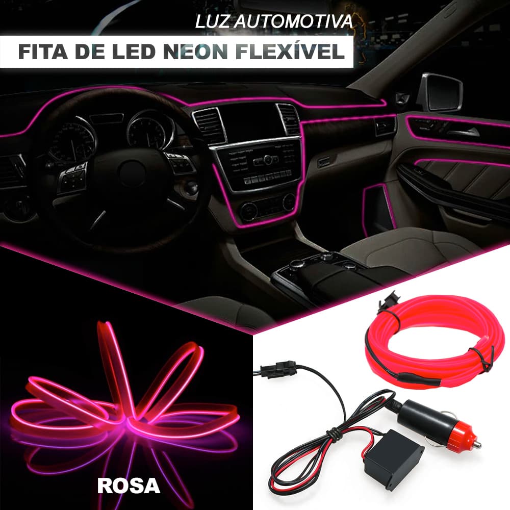 Fita Barra Led P/ Painel Rosa Pink Chery QQ 2011 2012 2013 2014 2015 2016 5m Flexível Tunning