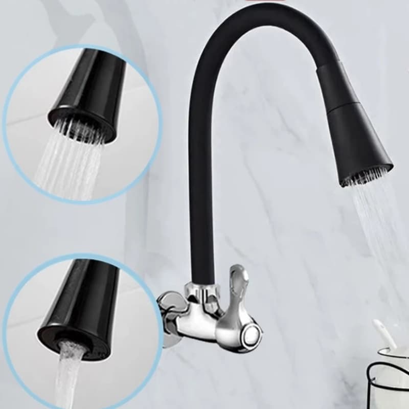 Torneira de Cozinha Flexível de Parede na Cor Preta