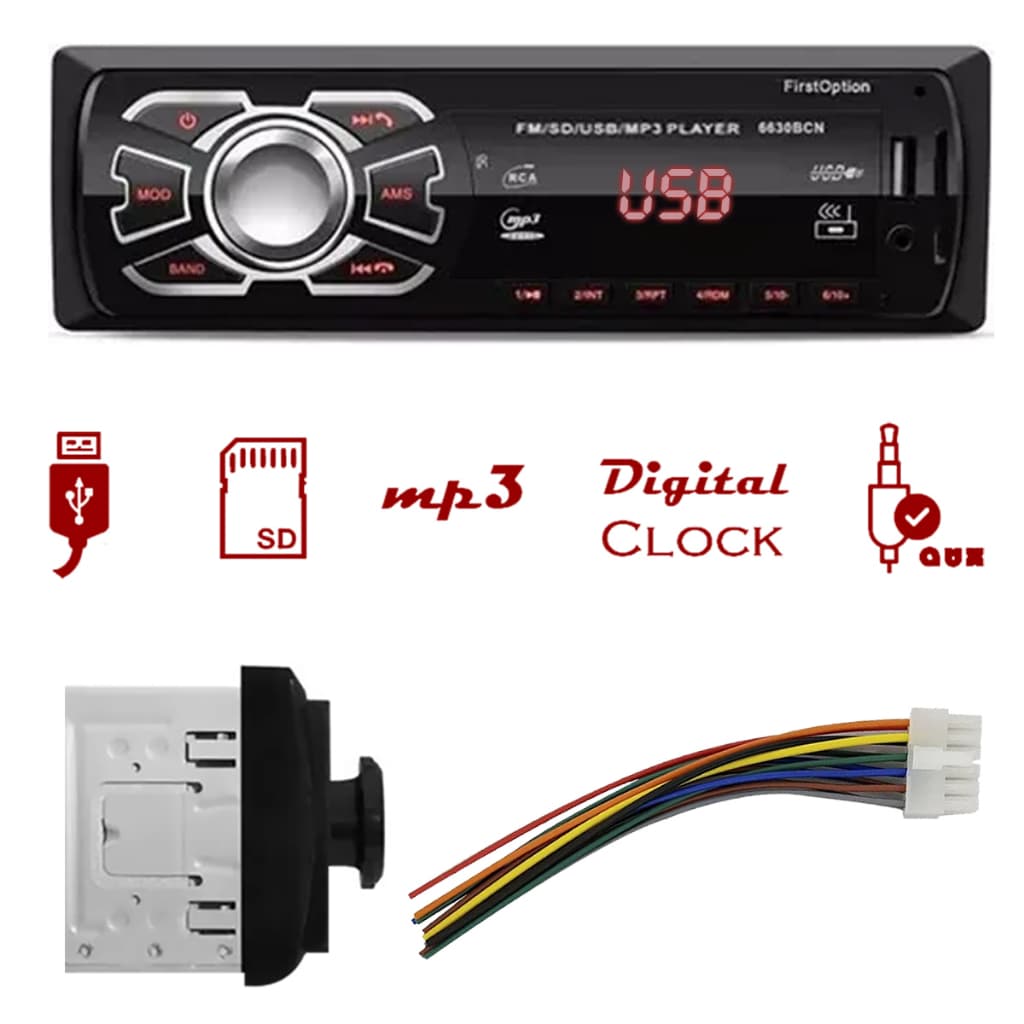 Som Radio Mp3 Automotivo Para Carro Entrada Usb e Auxiliar Fm Leitor De Cartão SD Lançamento