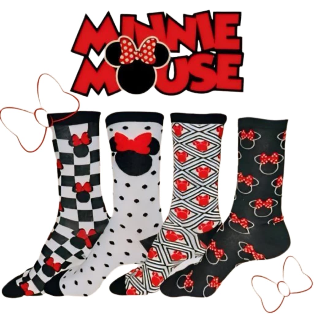 Kit 5 Meia Adulto Minnie Cano Longo