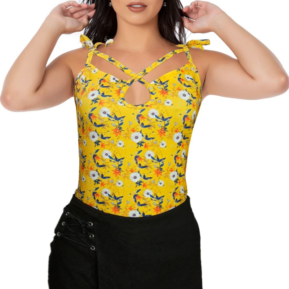 Camiseta Regata Feminina Estampada Crepe