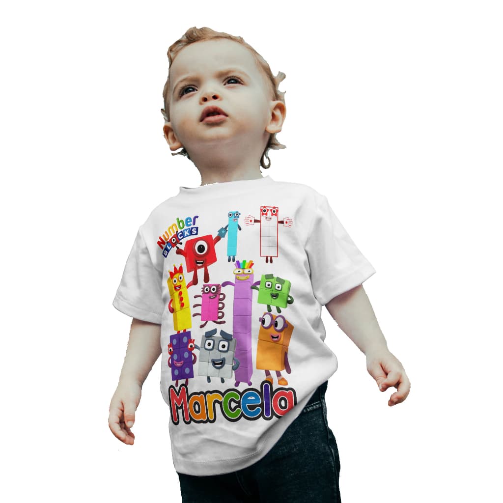 Camiseta Camisa Infantil Number Blocks Nome Personalizado