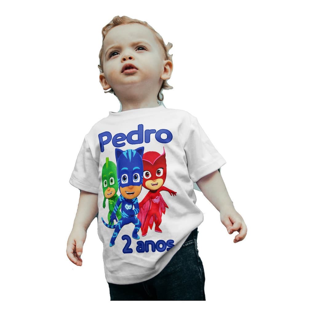 Camiseta Pj Masks Camisa Aniversario Nome E Idade Personaliz