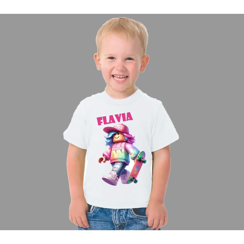 Camiseta Camisa Infantil Ro Blox Skate Aniversario Rosa Pin