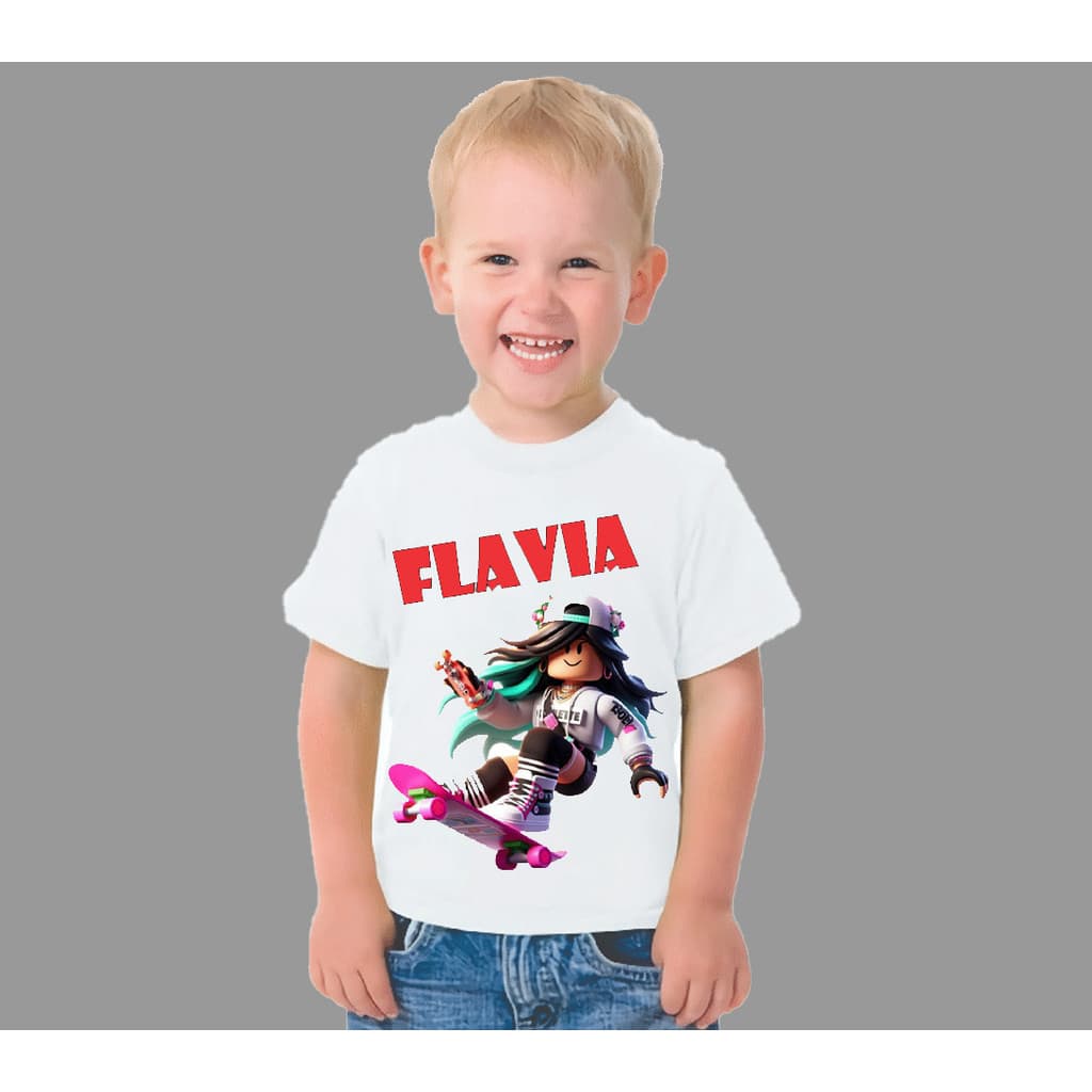 Camiseta Camisa Infantil Poliéster Roblox Skate Blusa Presen