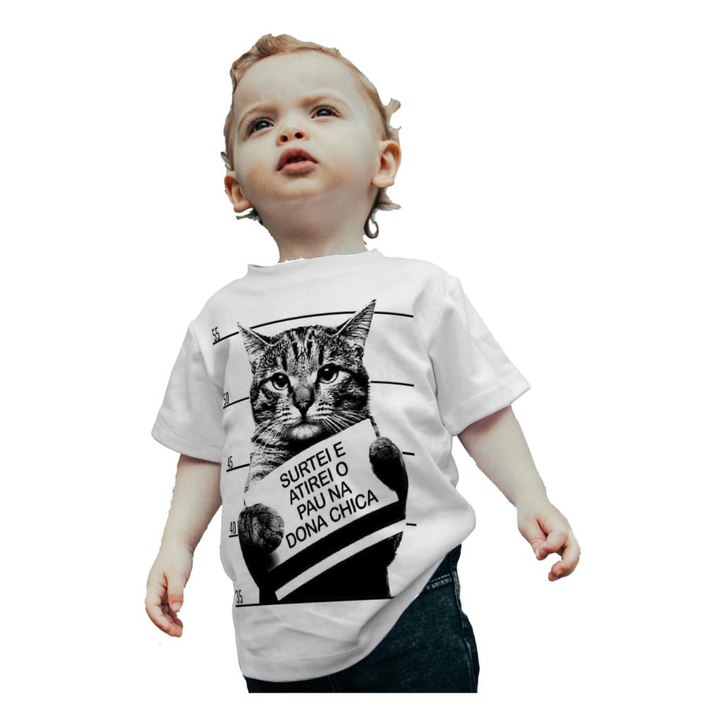 Camiseta Camisa Infantil Gato Dona Chica Preso Engraçado