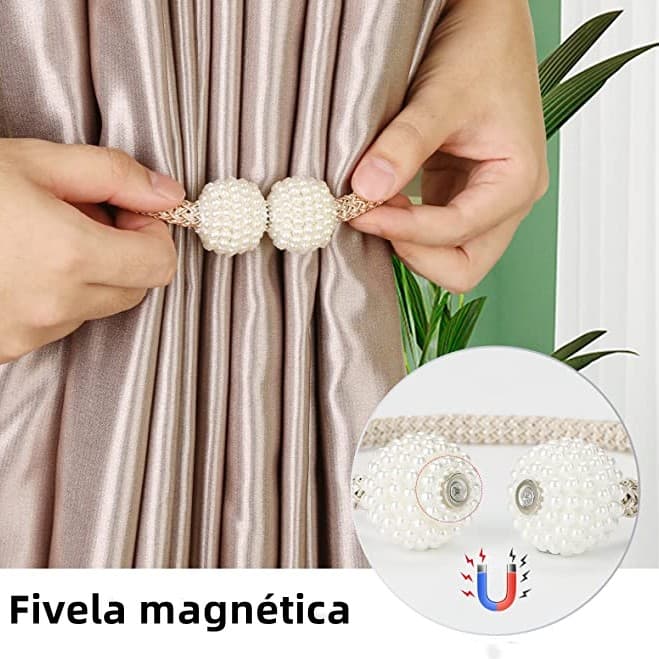2 Conjuntos ÍMã Cinto De Cortina De Tecido Corda Imitação De Pérolas Fivela Livre De Volta Clipe